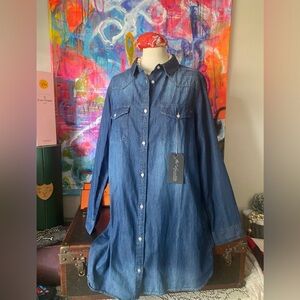 Versatile DENIM Dress Duster Western Style Fashion Staple XL pockets Button Down